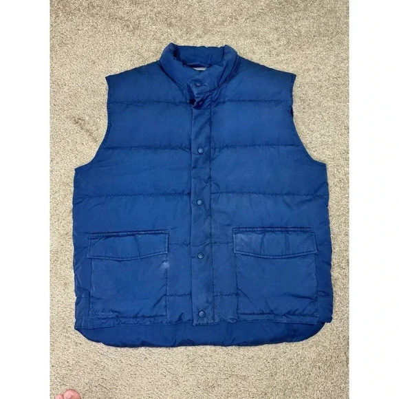 CABELAS Mens Blue Premier Northern Goose Down Puffer Vest Fleece Lined XL Tall - Picture 2 of 8